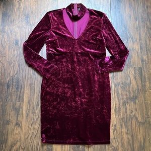 Revolve Bardot Burgundy V-Neck Velvet Dress